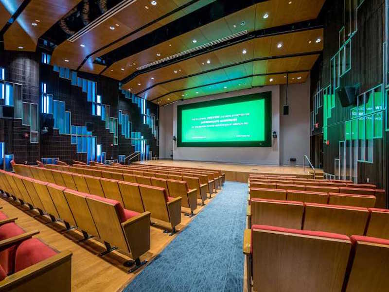 Large auditorium, over 100 seats with 20-30 foot high ceilings