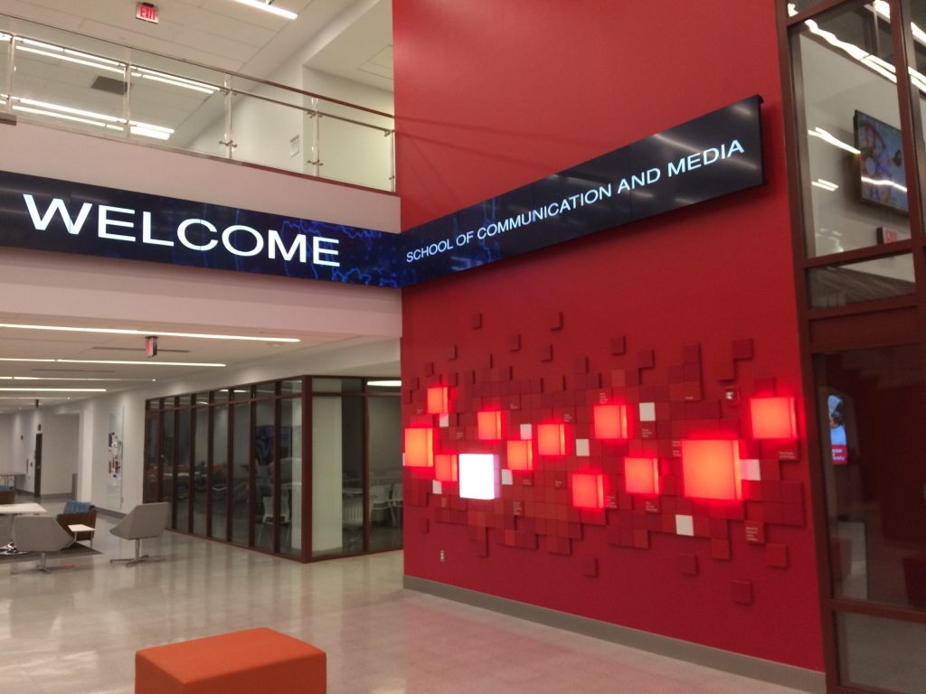 long inner hallway in school of comms